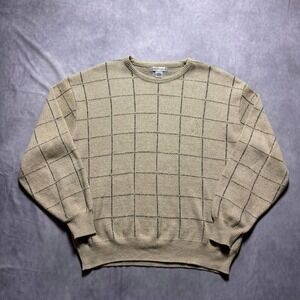 Cypress Links Mens Windowpane Crewneck Sweater Tan Golfer Large Made in USA